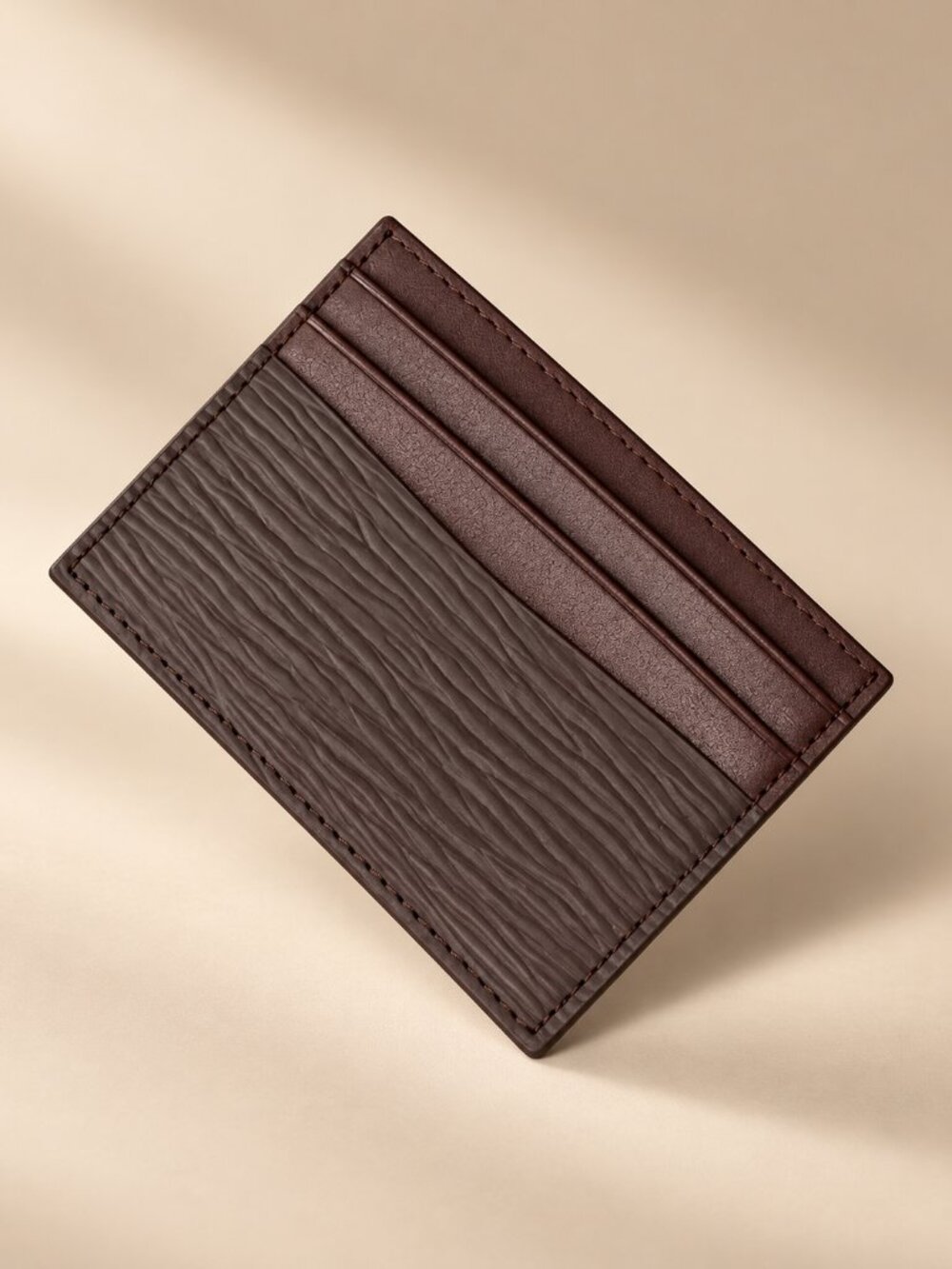 Brown Textured Slim Card Holder Minimalist Card Wallet New